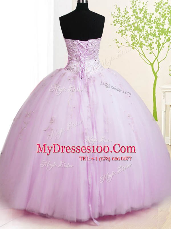 Artistic Floor Length Ball Gowns Sleeveless Lilac Quinceanera Gown Lace Up