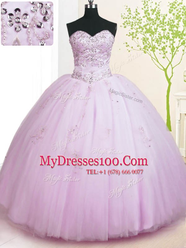Artistic Floor Length Ball Gowns Sleeveless Lilac Quinceanera Gown Lace Up