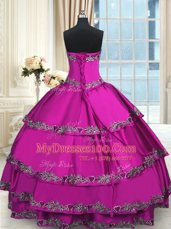 Fuchsia Sleeveless Floor Length Beading and Embroidery Lace Up Quince Ball Gowns