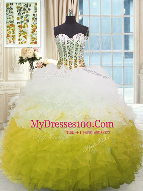 Sleeveless Lace Up Floor Length Beading and Ruffles 15th Birthday Dress
