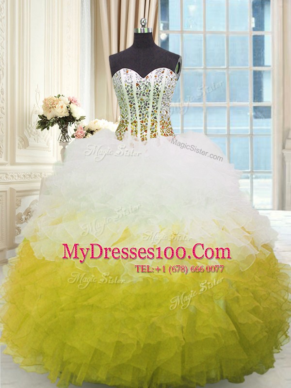 Sleeveless Lace Up Floor Length Beading and Ruffles 15th Birthday Dress