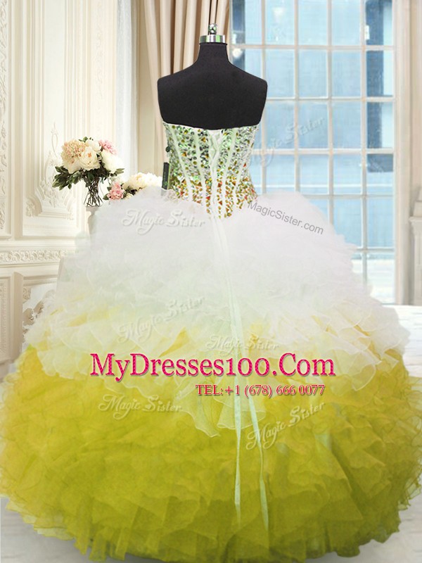 Sleeveless Lace Up Floor Length Beading and Ruffles 15th Birthday Dress