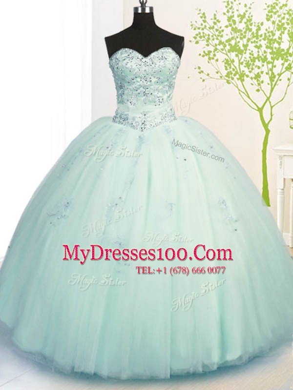 Apple Green Sweetheart Neckline Beading and Appliques 15 Quinceanera Dress Sleeveless Lace Up