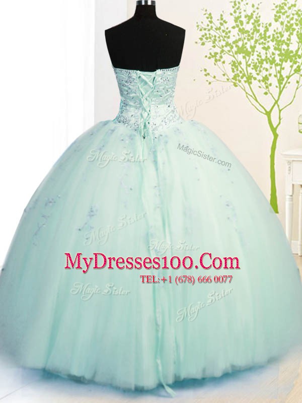 Apple Green Sweetheart Neckline Beading and Appliques 15 Quinceanera Dress Sleeveless Lace Up
