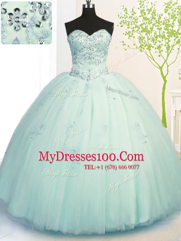 Apple Green Sweetheart Neckline Beading and Appliques 15 Quinceanera Dress Sleeveless Lace Up
