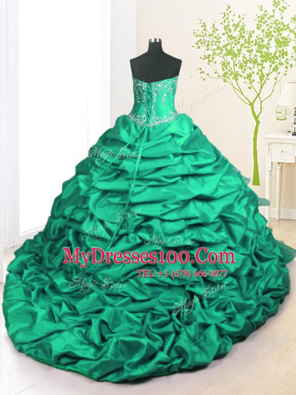 Decent Sleeveless Brush Train Beading and Appliques and Ruffled Layers and Pick Ups Lace Up Ball Gown Prom Dress