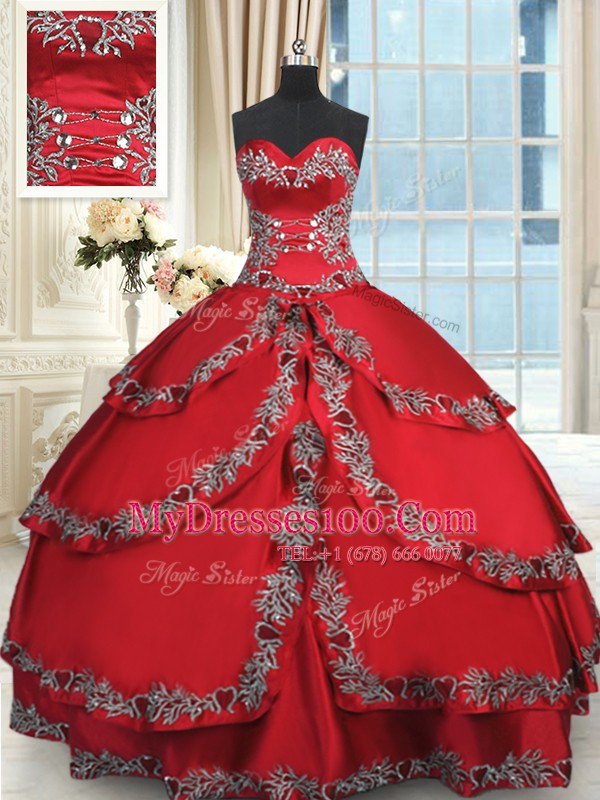 Sophisticated Sweetheart Sleeveless Taffeta Quinceanera Gowns Beading and Embroidery and Ruffled Layers Lace Up