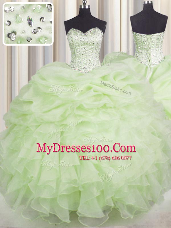 Sleeveless Beading and Ruffles Lace Up Sweet 16 Dress