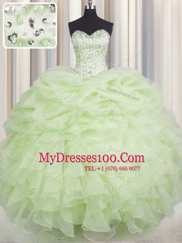 Sleeveless Beading and Ruffles Lace Up Sweet 16 Dress