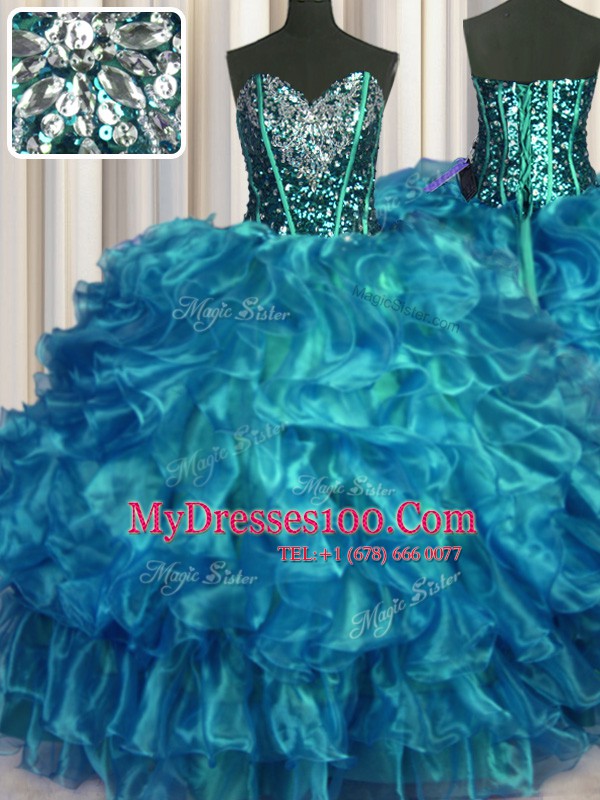 Organza Sleeveless Floor Length Quinceanera Dress and Beading and Ruffles
