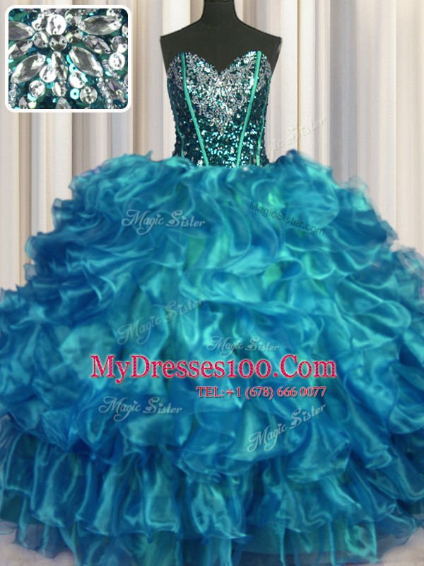 Organza Sleeveless Floor Length Quinceanera Dress and Beading and Ruffles