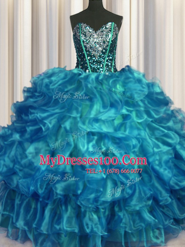 Organza Sleeveless Floor Length Quinceanera Dress and Beading and Ruffles
