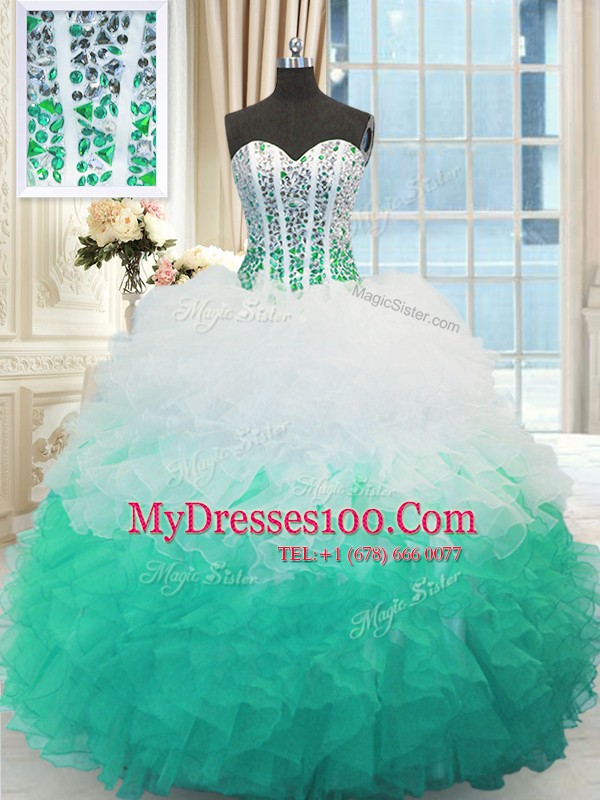 Super Multi-color Organza Lace Up Quinceanera Dress Sleeveless Floor Length Beading and Ruffles