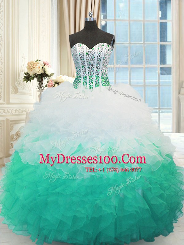 Super Multi-color Organza Lace Up Quinceanera Dress Sleeveless Floor Length Beading and Ruffles