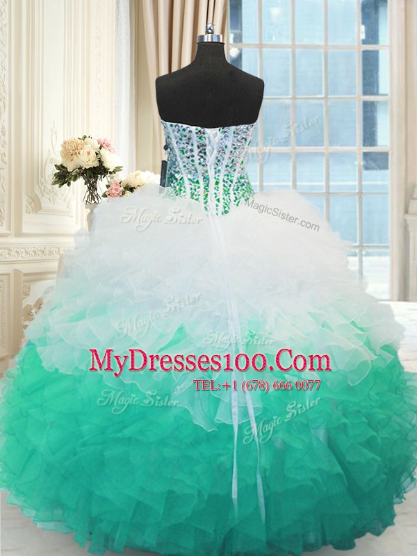 Super Multi-color Organza Lace Up Quinceanera Dress Sleeveless Floor Length Beading and Ruffles