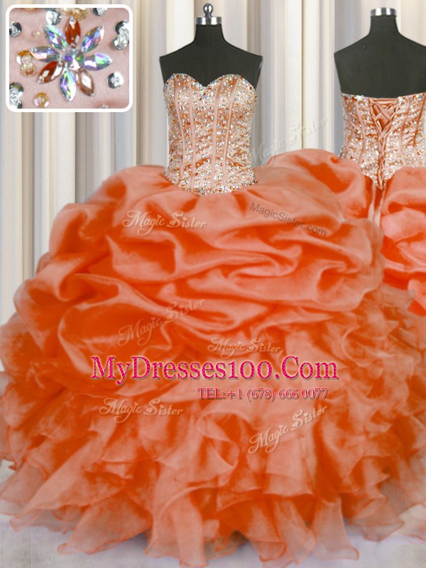 Organza Sleeveless Floor Length 15th Birthday Dress and Beading and Ruffles and Pick Ups