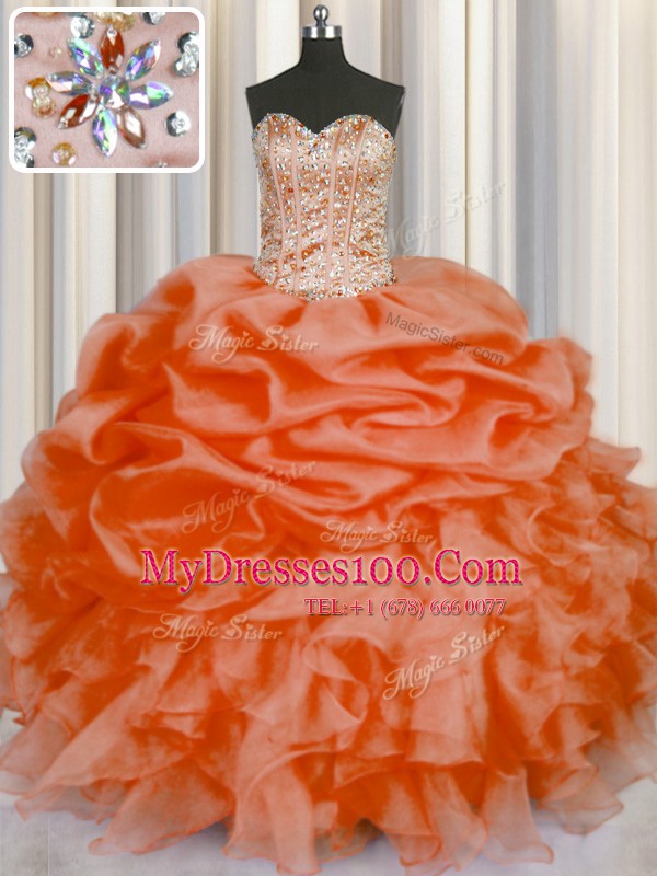 Organza Sleeveless Floor Length 15th Birthday Dress and Beading and Ruffles and Pick Ups