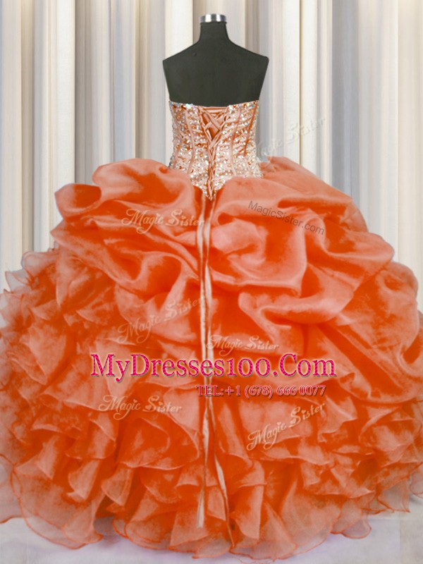 Organza Sleeveless Floor Length 15th Birthday Dress and Beading and Ruffles and Pick Ups