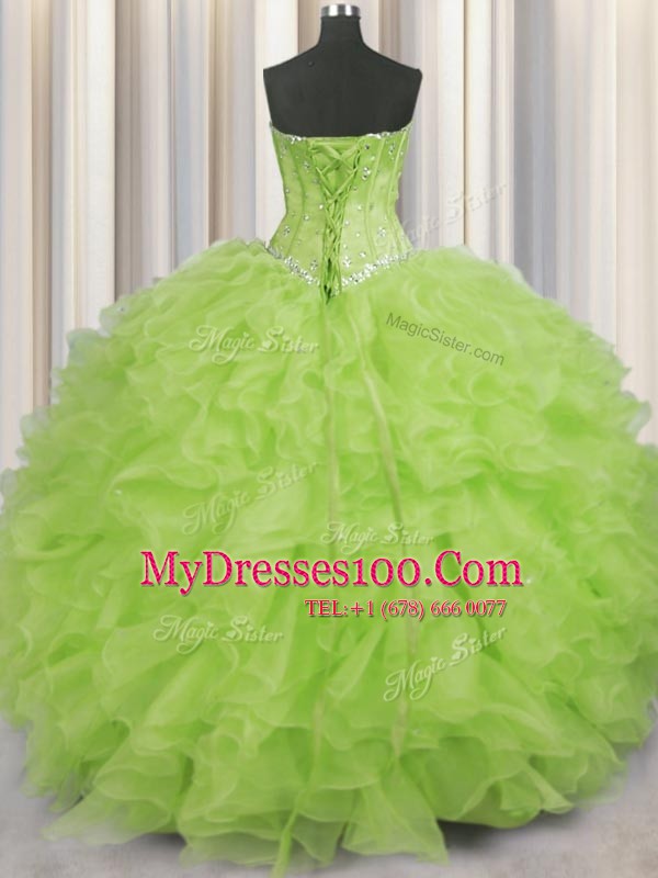 Yellow Green Sweetheart Neckline Beading and Ruffles Quinceanera Dress Sleeveless Lace Up