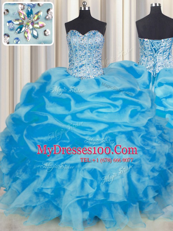 Graceful Sleeveless Beading and Ruffles and Pick Ups Lace Up Ball Gown Prom Dress