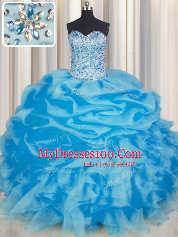 Graceful Sleeveless Beading and Ruffles and Pick Ups Lace Up Ball Gown Prom Dress