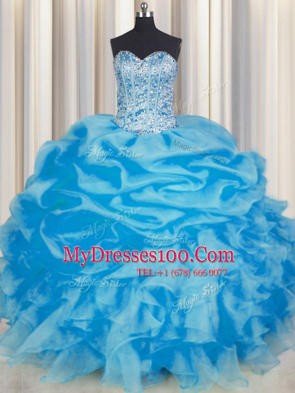 Graceful Sleeveless Beading and Ruffles and Pick Ups Lace Up Ball Gown Prom Dress