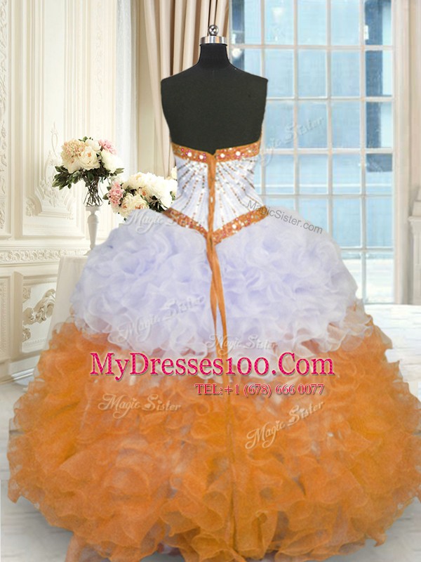 Multi-color Sleeveless Organza Lace Up Ball Gown Prom Dress for Military Ball and Sweet 16 and Quinceanera