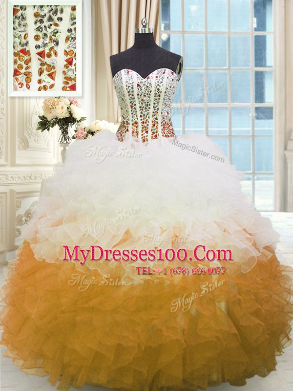 Organza Sleeveless Floor Length 15 Quinceanera Dress and Beading and Ruffles