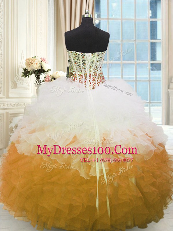 Organza Sleeveless Floor Length 15 Quinceanera Dress and Beading and Ruffles
