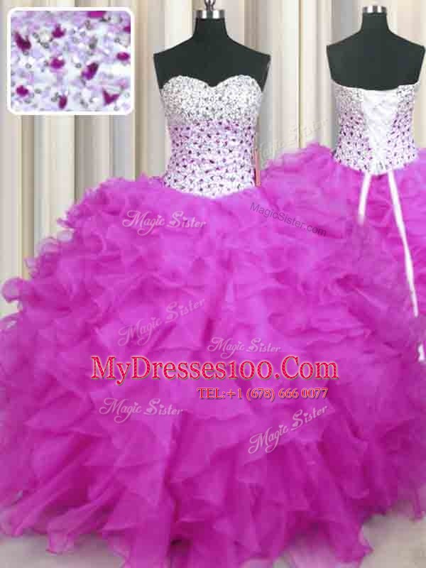 Sweetheart Sleeveless Organza Sweet 16 Dress Beading and Ruffles Lace Up