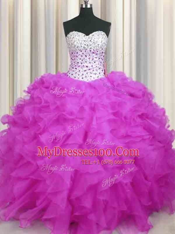 Sweetheart Sleeveless Organza Sweet 16 Dress Beading and Ruffles Lace Up