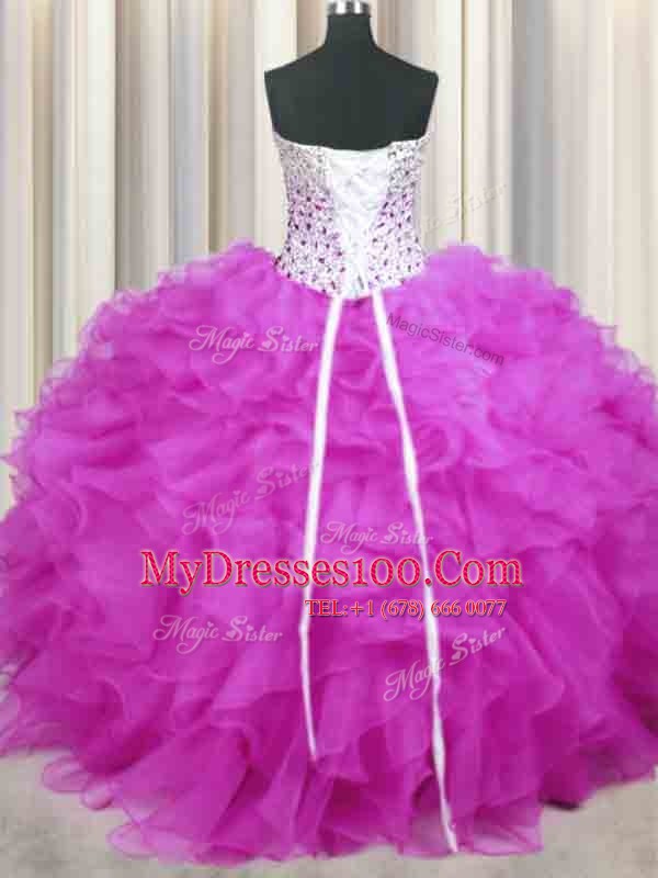 Sweetheart Sleeveless Organza Sweet 16 Dress Beading and Ruffles Lace Up