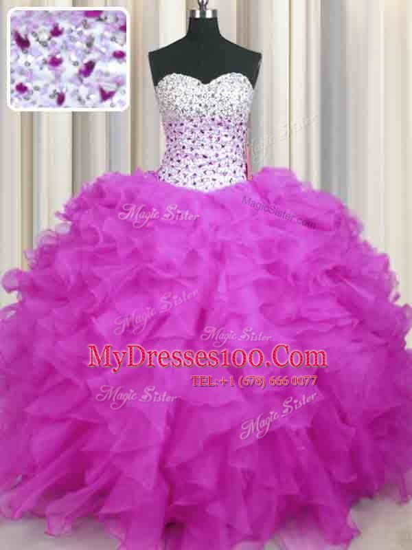 Sweetheart Sleeveless Organza Sweet 16 Dress Beading and Ruffles Lace Up