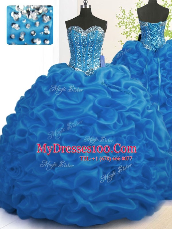 Shining Sleeveless Brush Train Beading and Ruffles Lace Up Quinceanera Gown
