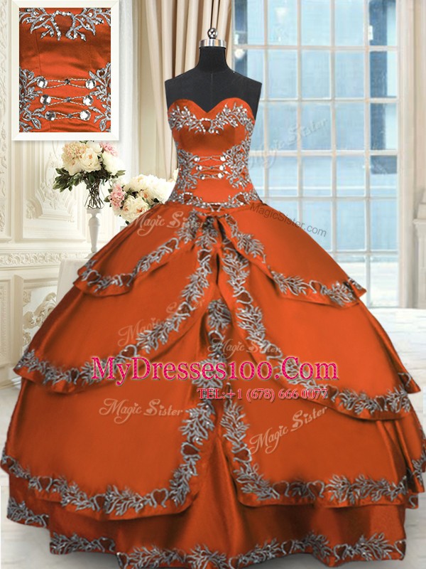 Suitable Ruffled Sweetheart Sleeveless Lace Up Sweet 16 Quinceanera Dress Rust Red Taffeta