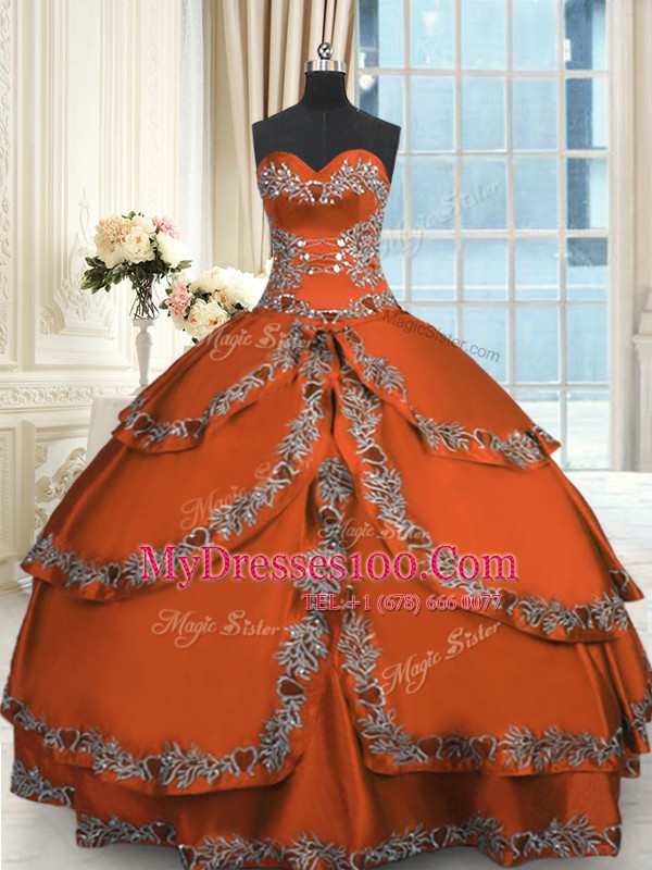 Suitable Ruffled Sweetheart Sleeveless Lace Up Sweet 16 Quinceanera Dress Rust Red Taffeta