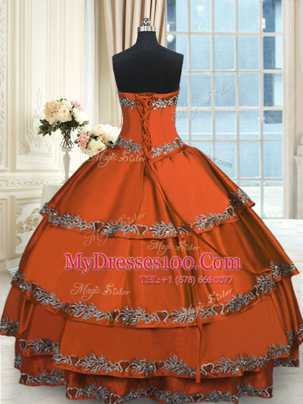 Suitable Ruffled Sweetheart Sleeveless Lace Up Sweet 16 Quinceanera Dress Rust Red Taffeta
