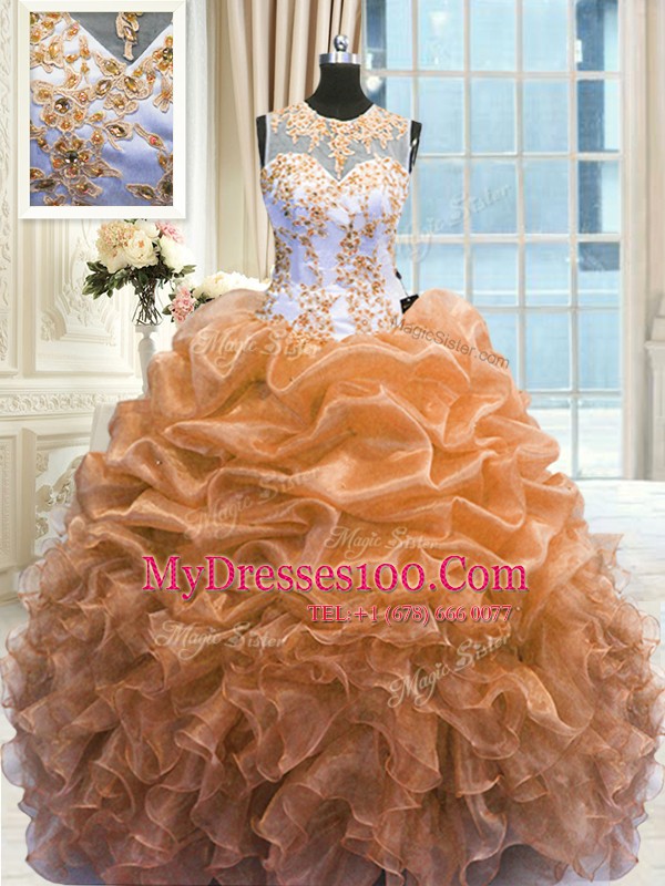 Smart Orange Ball Gown Prom Dress Military Ball and Sweet 16 and Quinceanera and For with Beading and Ruffles Scoop Sleeveless Zipper