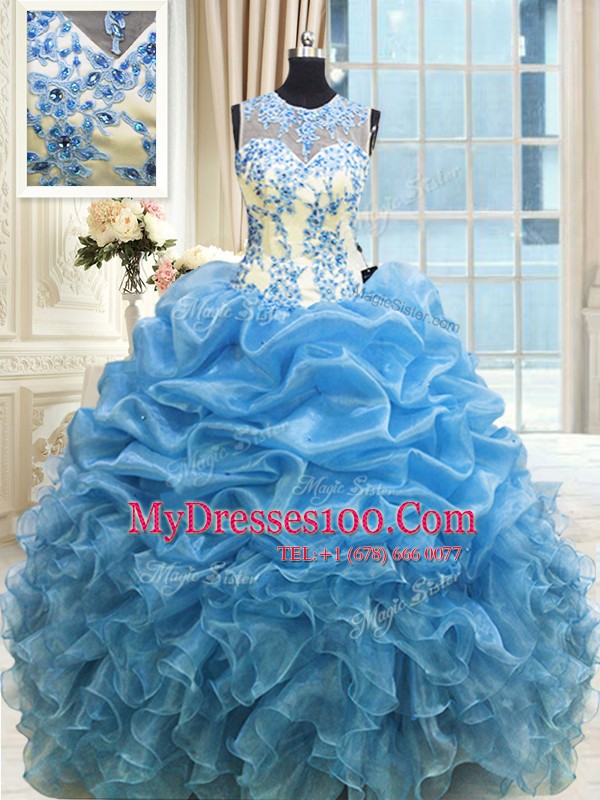 Adorable Baby Blue Quinceanera Gowns Military Ball and Sweet 16 and Quinceanera and For with Beading and Ruffles Scoop Sleeveless Zipper