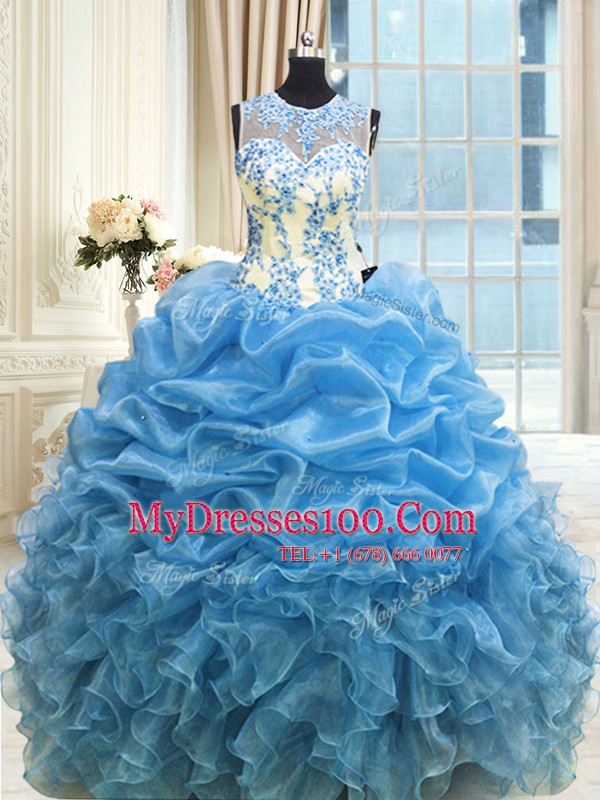 Adorable Baby Blue Quinceanera Gowns Military Ball and Sweet 16 and Quinceanera and For with Beading and Ruffles Scoop Sleeveless Zipper