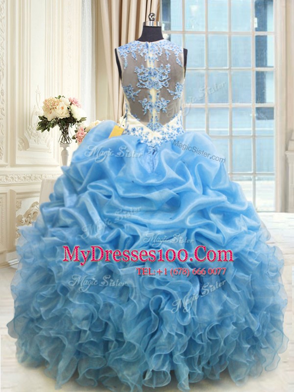 Adorable Baby Blue Quinceanera Gowns Military Ball and Sweet 16 and Quinceanera and For with Beading and Ruffles Scoop Sleeveless Zipper