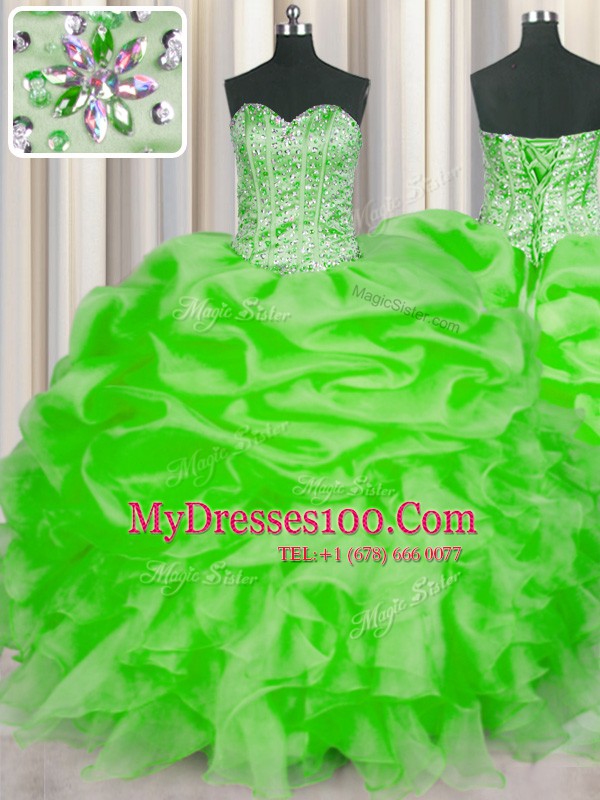 Edgy Sleeveless Floor Length Beading and Ruffles and Pick Ups Lace Up Quinceanera Gown