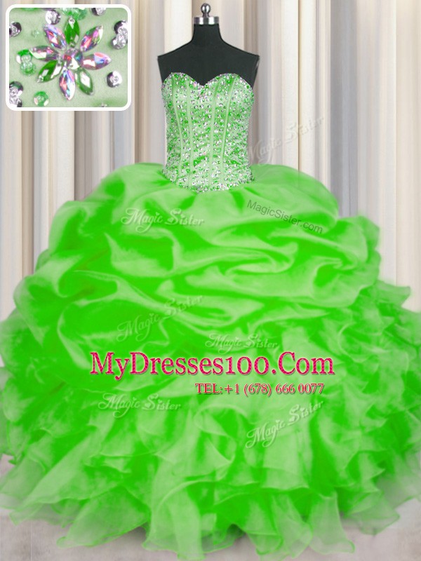 Edgy Sleeveless Floor Length Beading and Ruffles and Pick Ups Lace Up Quinceanera Gown