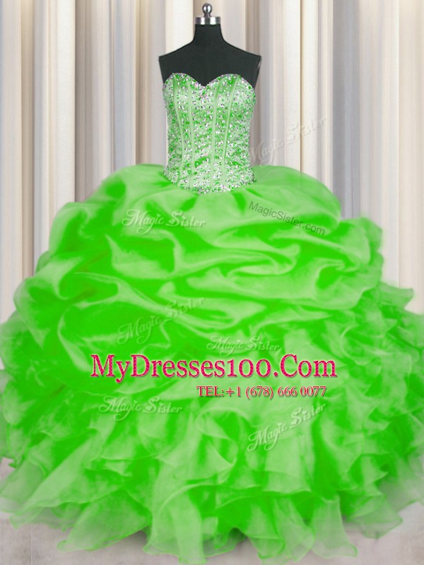 Edgy Sleeveless Floor Length Beading and Ruffles and Pick Ups Lace Up Quinceanera Gown