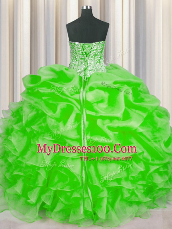 Edgy Sleeveless Floor Length Beading and Ruffles and Pick Ups Lace Up Quinceanera Gown