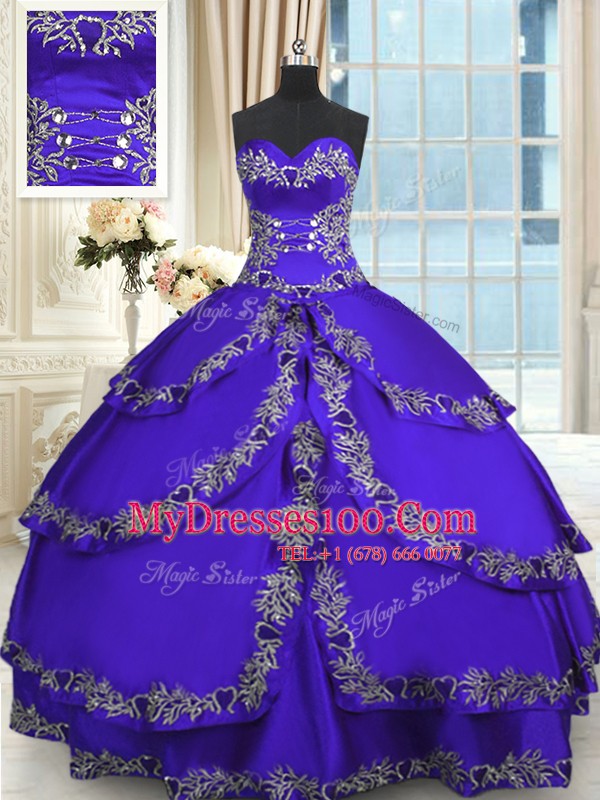 Ruffled Blue Sleeveless Taffeta Lace Up Sweet 16 Dresses for Military Ball and Sweet 16 and Quinceanera