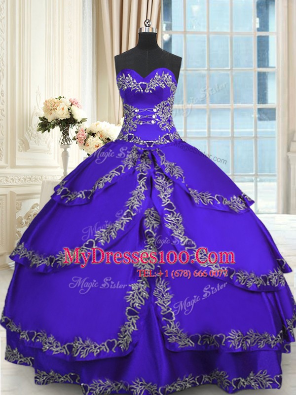 Ruffled Blue Sleeveless Taffeta Lace Up Sweet 16 Dresses for Military Ball and Sweet 16 and Quinceanera