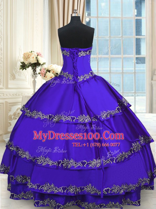 Ruffled Blue Sleeveless Taffeta Lace Up Sweet 16 Dresses for Military Ball and Sweet 16 and Quinceanera