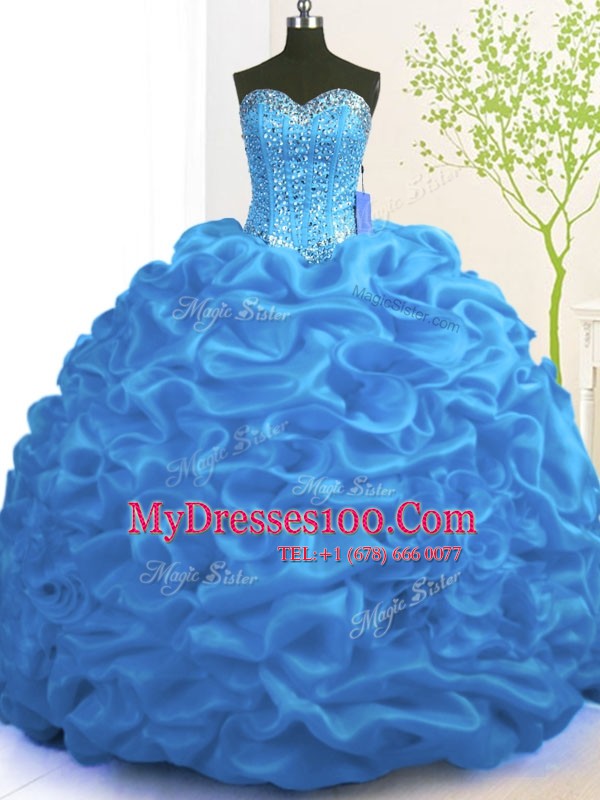 Low Price Blue Sweet 16 Dress Military Ball and Sweet 16 and Quinceanera and For with Beading and Ruffles Sweetheart Sleeveless Brush Train Lace Up