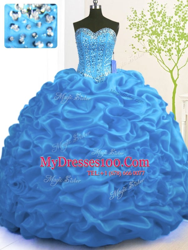 Low Price Blue Sweet 16 Dress Military Ball and Sweet 16 and Quinceanera and For with Beading and Ruffles Sweetheart Sleeveless Brush Train Lace Up